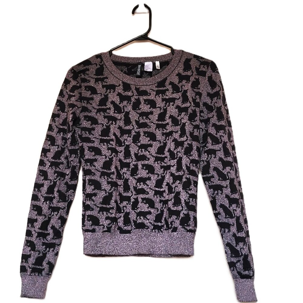 DIVIDED BY H&M Black Cat Women's Sparkly Sweater Size 8 NWOT